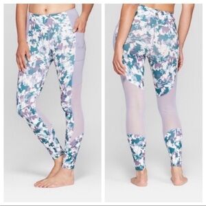 Joy Lab High Rise Leggings with Multi-colored Camo & purple mesh panels size Med